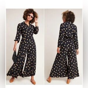 Anthropologie Black and Gold Polka Dot Jumpsuit